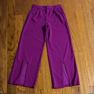 Purple Wide-Leg Pants – Front Slit Hem – High Waist – Stretchy Dress Pants